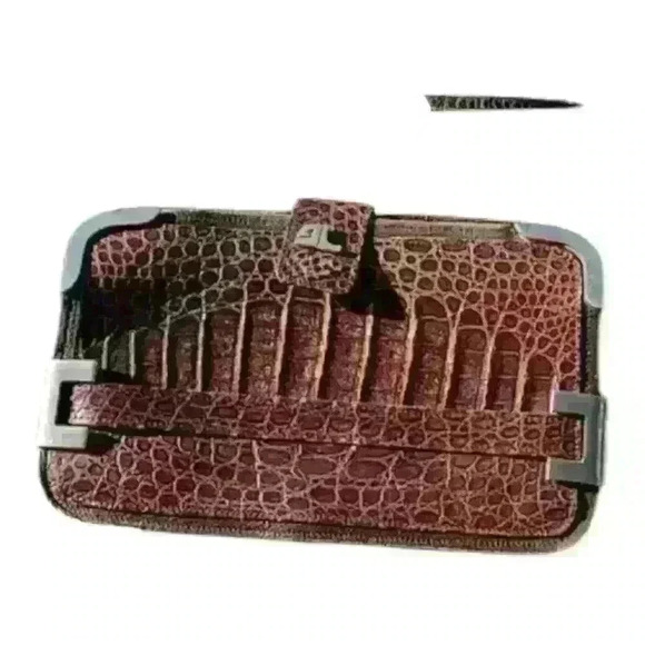 Vintage Brown Crocodile‎ Leather Envelope Handbag Clutch Crossbody Hand Strap - Picture 4 of 16